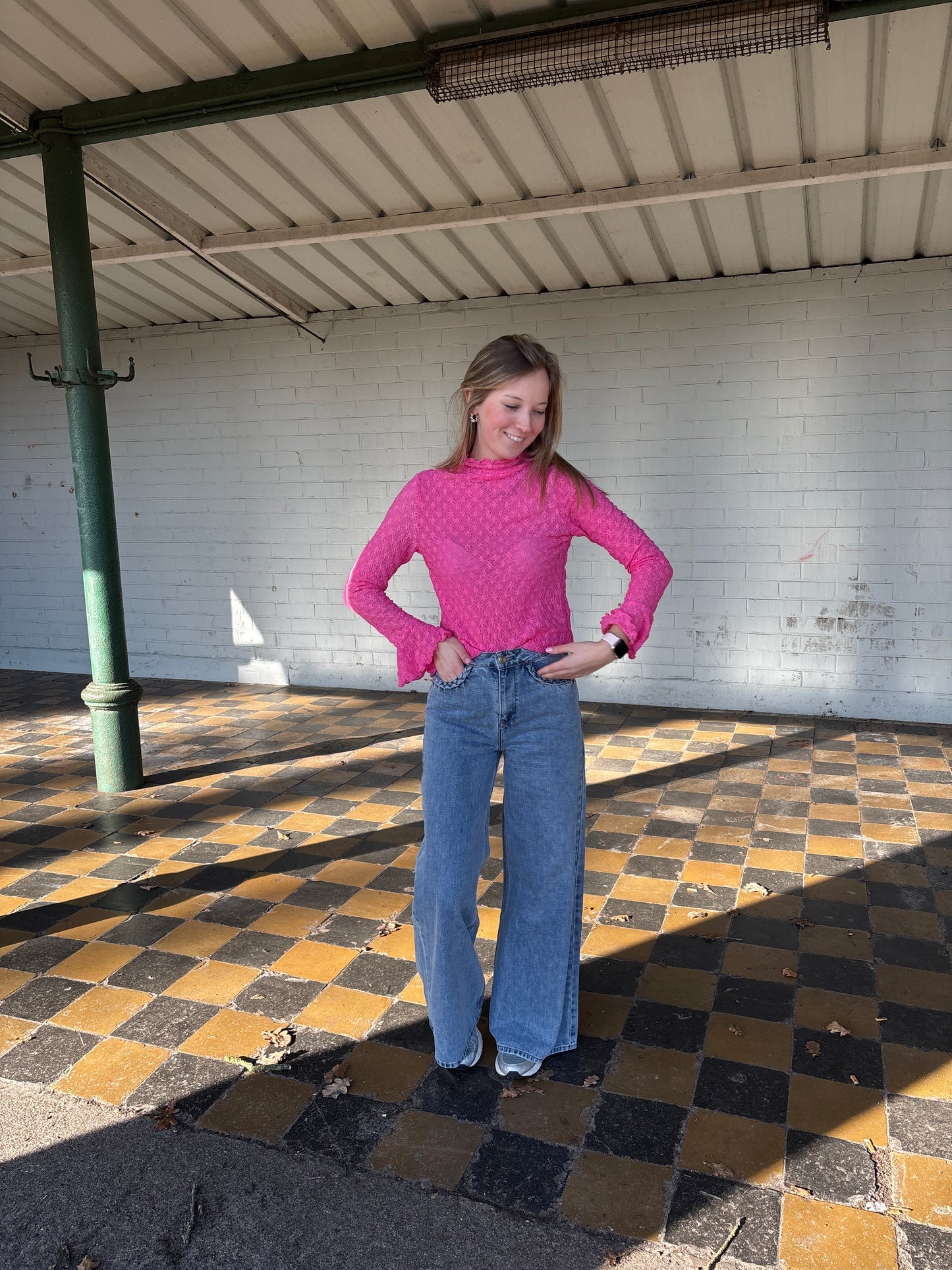 Saar kanten top - roze