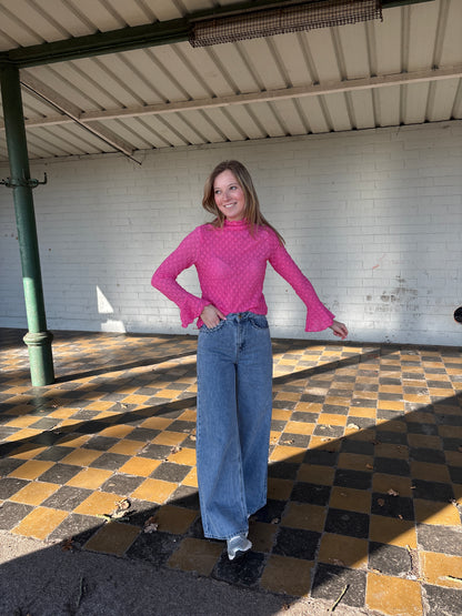 Saar kanten top - roze