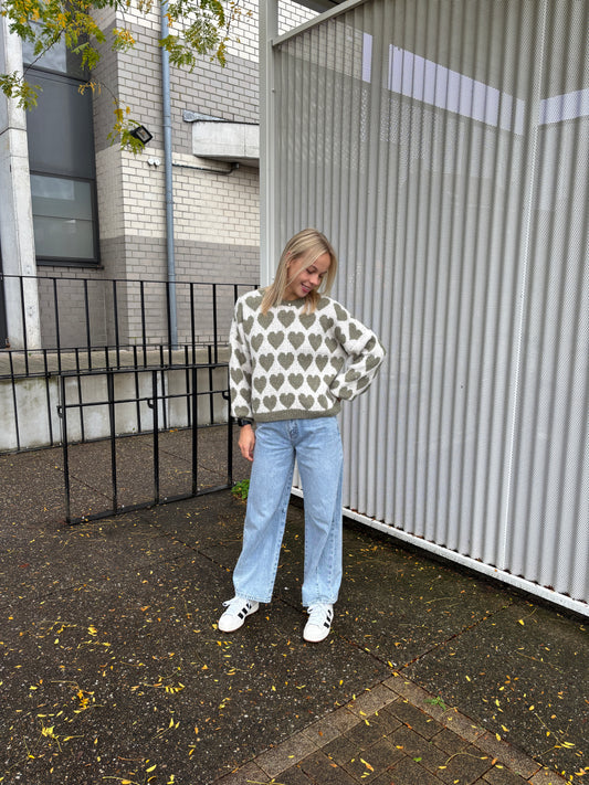 Ella trui - kaki/ecru