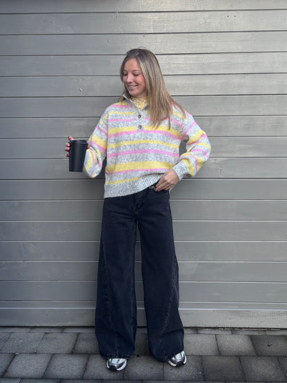 Sille polotrui - grijs/roze/geel