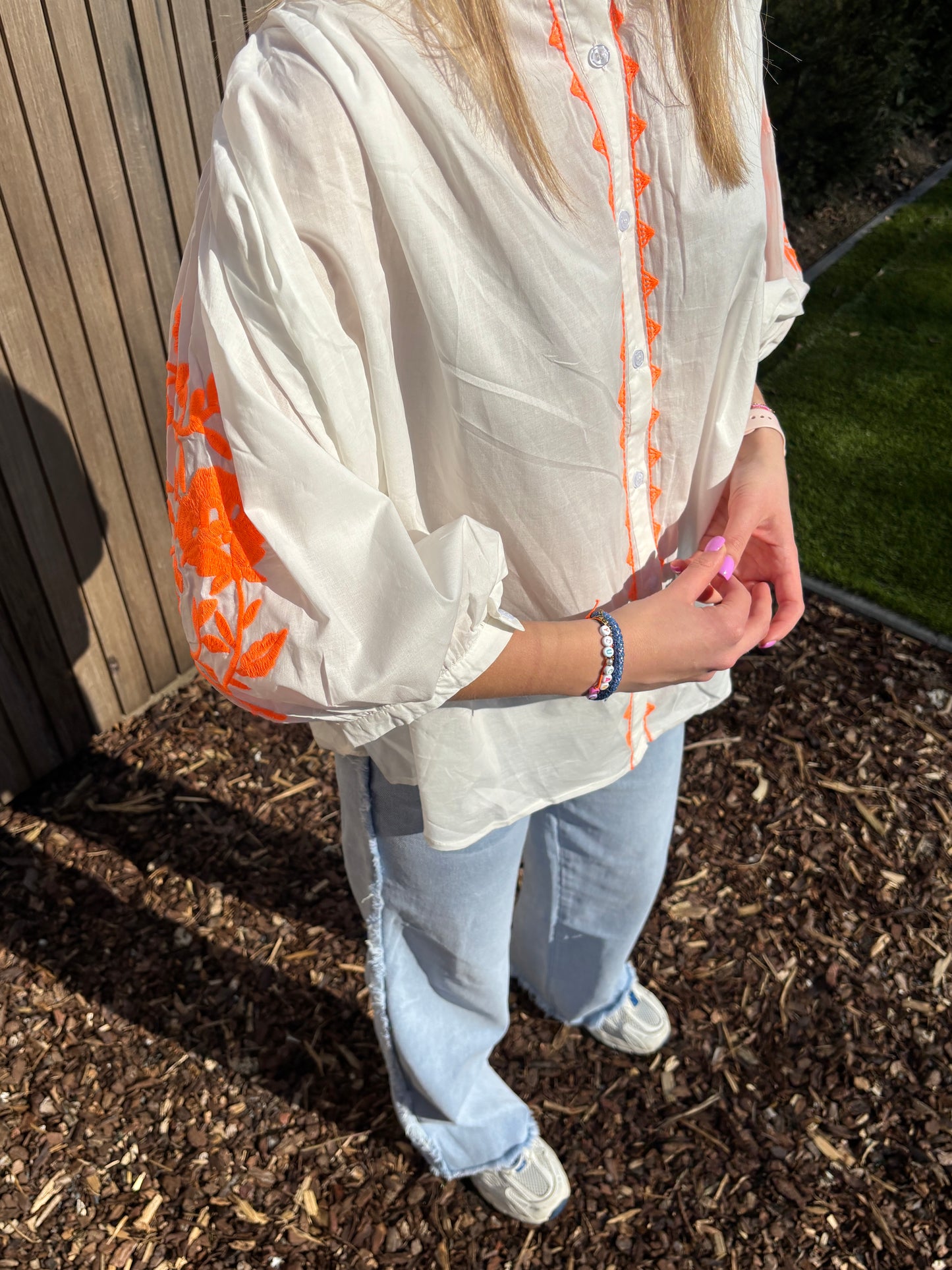 Liva blouse - wit/oranje