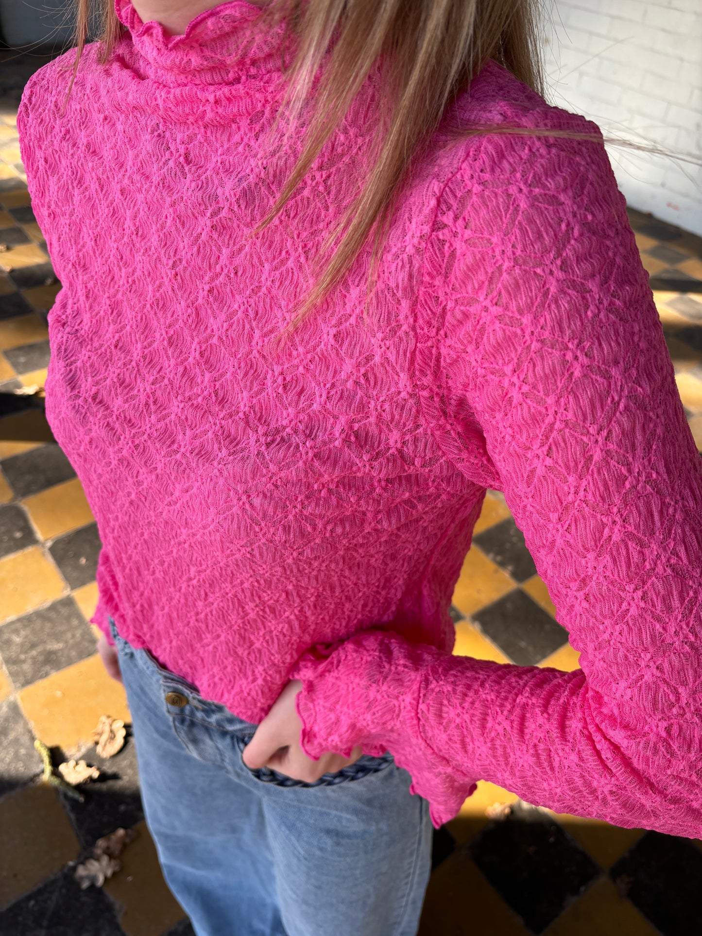 Saar kanten top - roze