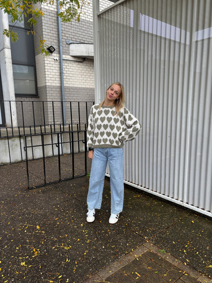 Ella trui - kaki/ecru