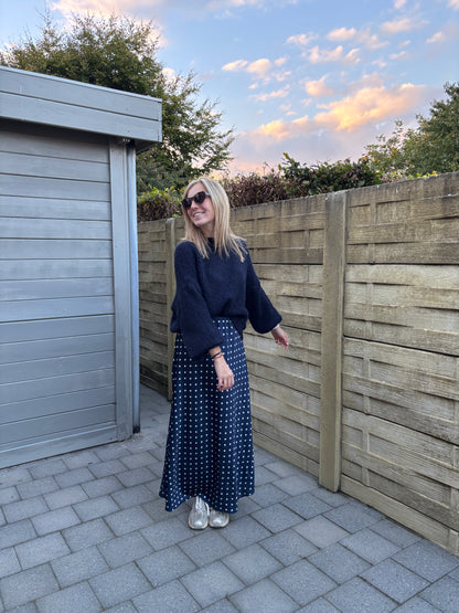 Polka satijnen rok - donkerblauw