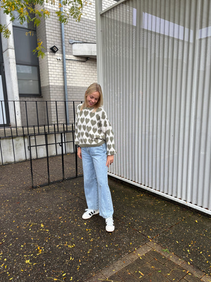 Ella trui - kaki/ecru