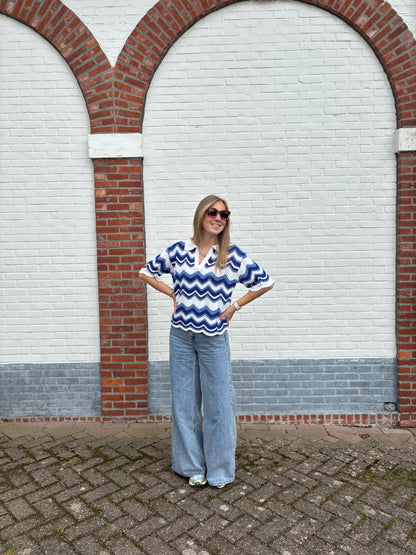 Jutta crochet polo - blauw