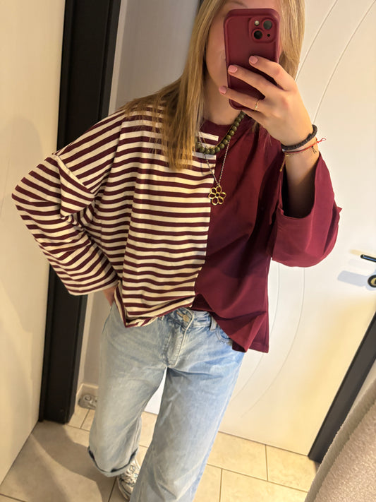 Billy longsleeve - bordeaux/wit