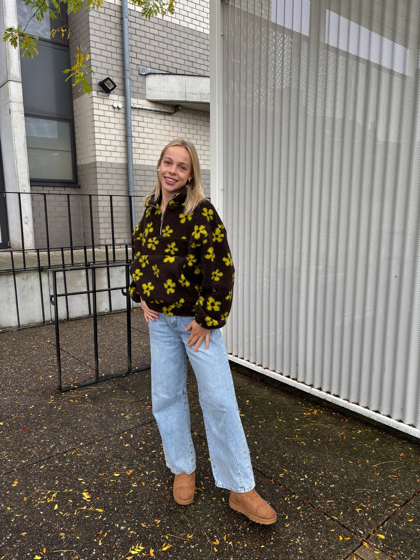 Beau teddy jas - bruin/geel