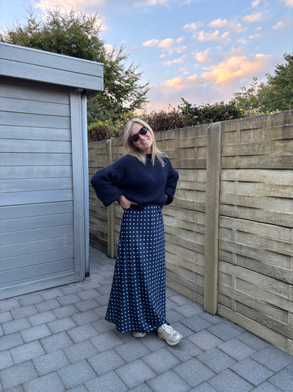 Polka satijnen rok - donkerblauw