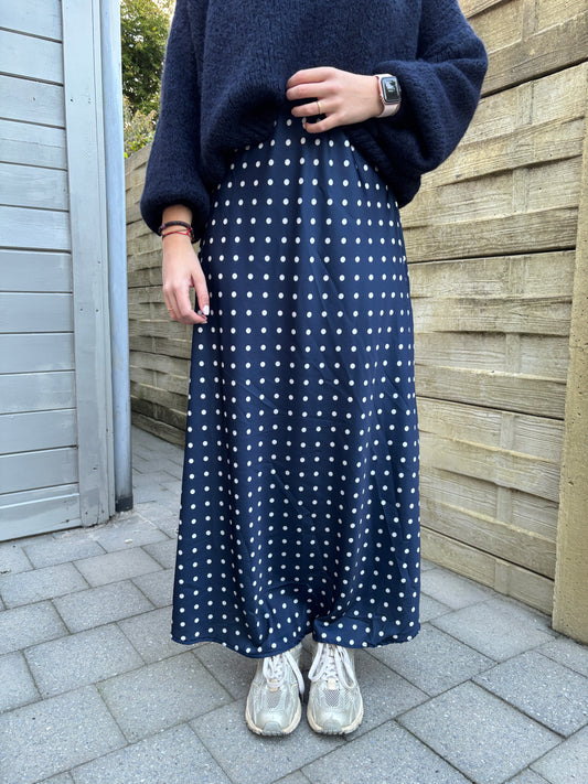 Polka satijnen rok - donkerblauw